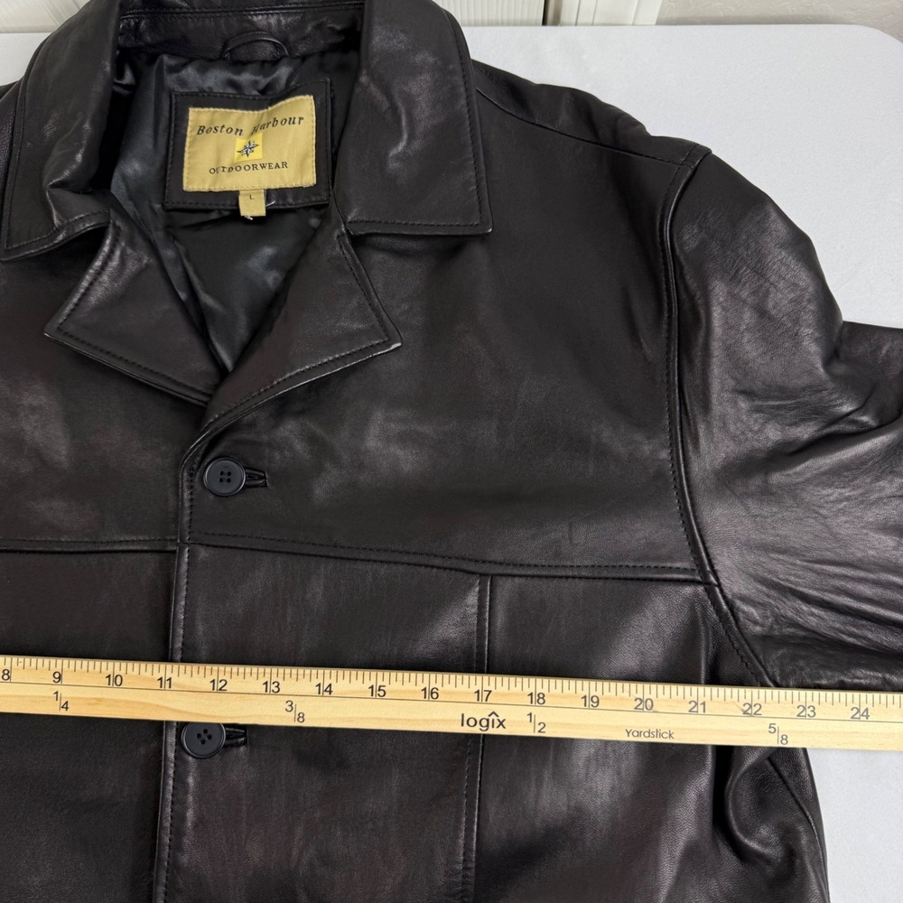 Boston Harbour Outdoorwear Mens Black Leather Button Front Car Coat Jacket L - Picture 16 of 16